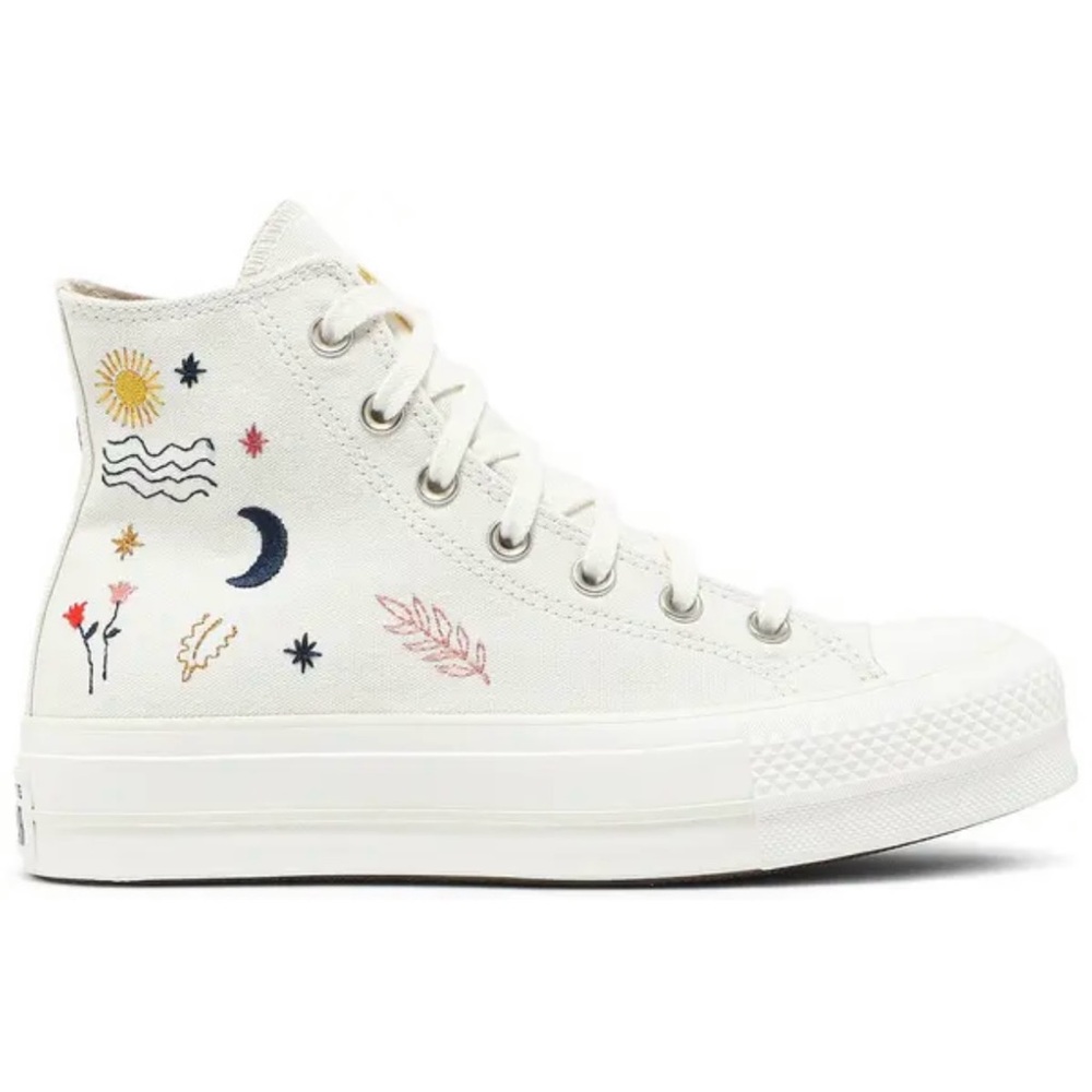 Converse Women's Cream High-Top Sneakers with Floral Embroidery